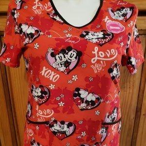 Mickey Minnie Mouse Women's Nurse Scrub Top Love Hospital Medium M